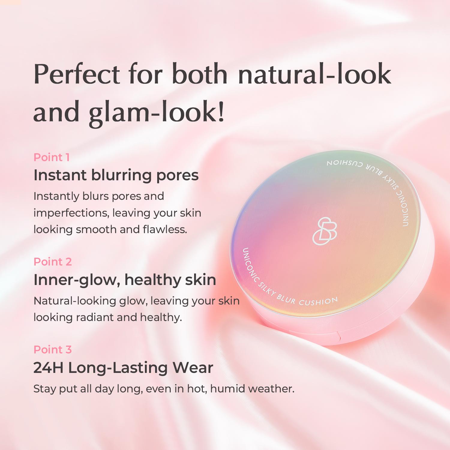 UNICONIC Semi Matte/Glow Silky Blur Air Cushion Foundation UV SPF50+ PA+++ 15g (2 shades) - SELF BEAUTY
