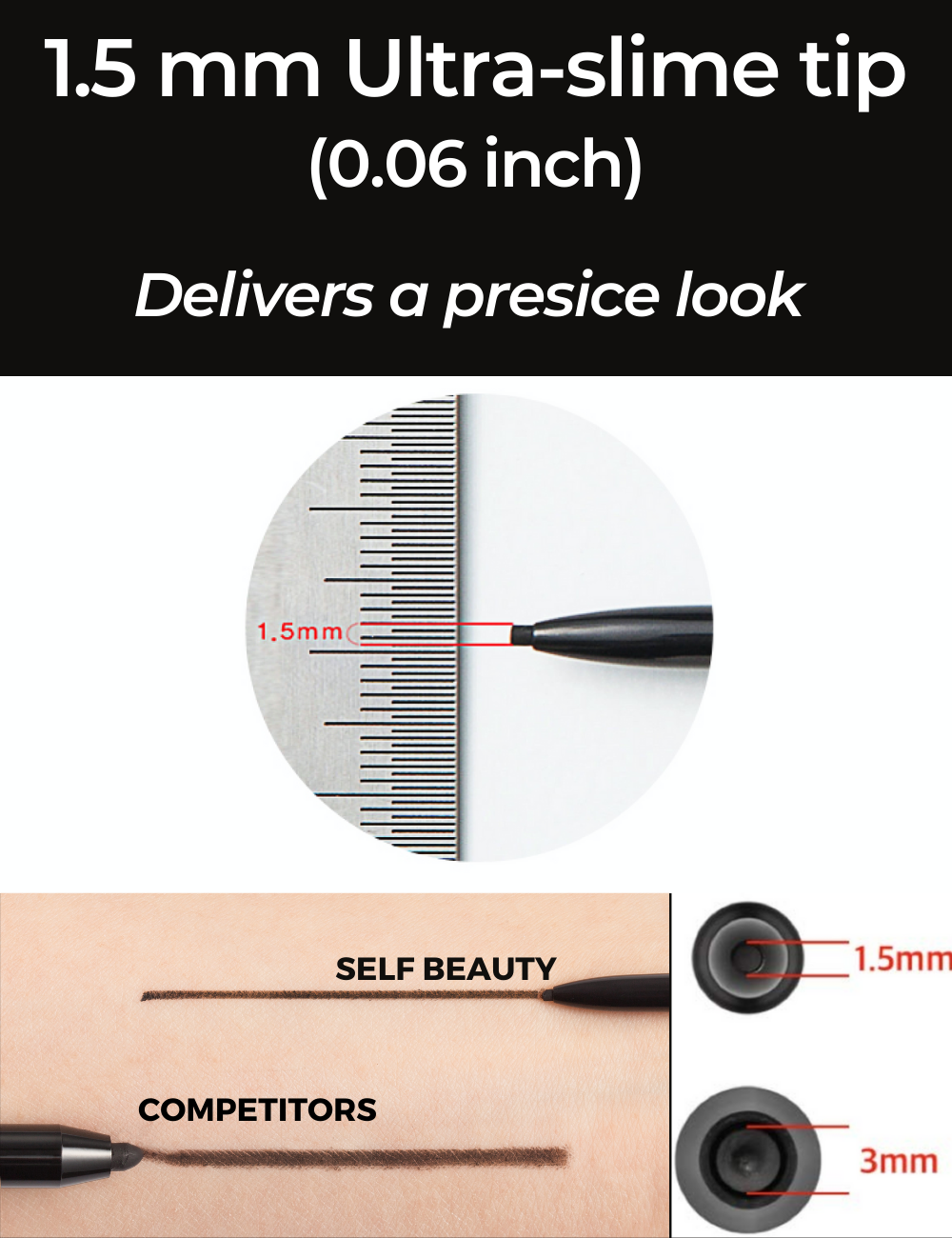 Ultra Slim Waterproof Gel Pencil Eyeliner 0.03oz 1g (2 shades) - SELF BEAUTY