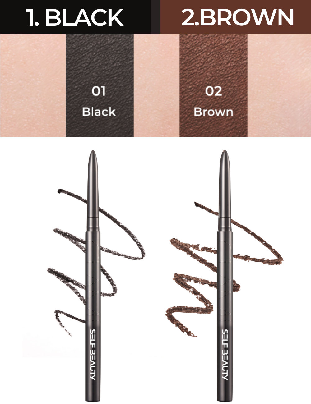 Ultra Slim Waterproof Gel Pencil Eyeliner 0.03oz 1g (2 shades) - SELF BEAUTY